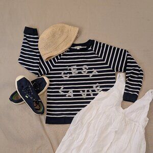 Whistles "C'est La Vie" Navy Striped Sweatshirt - Women's sz XS
